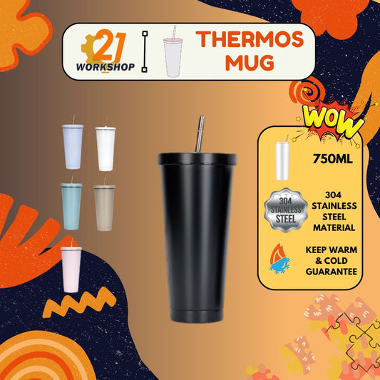 750ml Travel Tumbler Thermos Mug With Straw Vacuum Flask Thermos Bottle Tumbler Cup Stainless Steel 304 冰霸杯